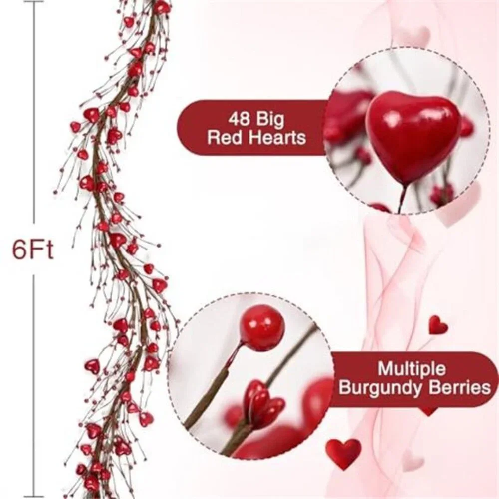 6 Ft Valentine's Day Garland for Mantel, Valentines Day Centerpiece for Table